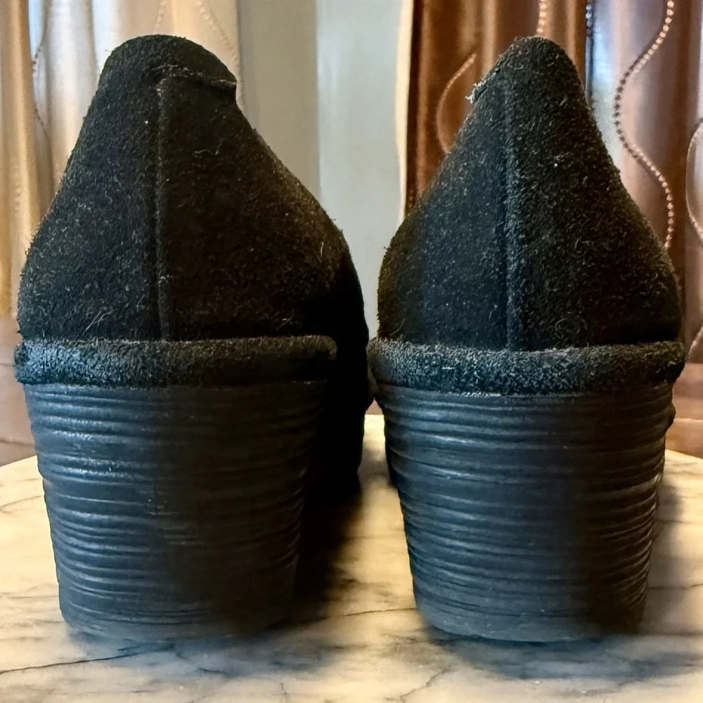 Fly London Women Sz 8 EU 38 Yaz Suede Wedge Slip On Black Platform‎ Shoes